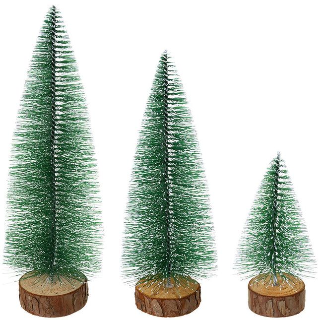 Mini Christmas Trees Set of 3, Snow-Covered, Wood Base