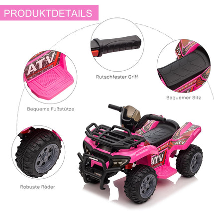 Electric Mini Quad ATV for Kids, LED Lights, Pink