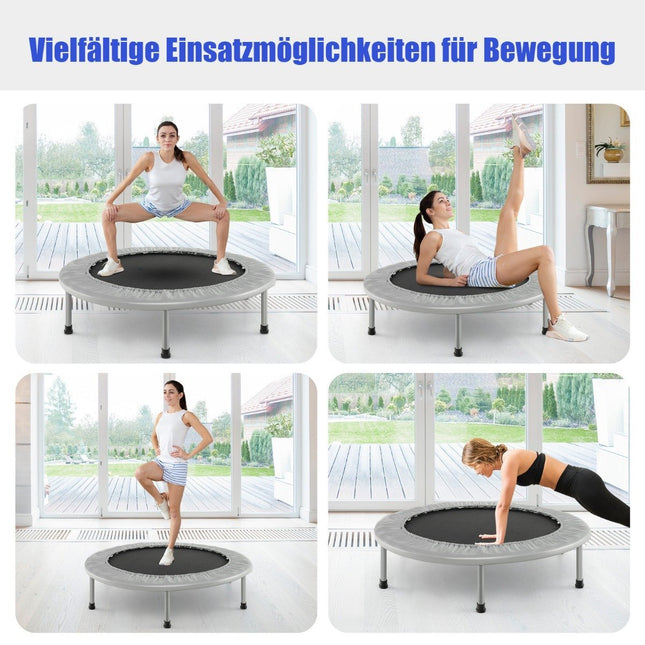 Mini Fitness Trampoline, Foldable, 97cm, 150kg Capacity, Grey