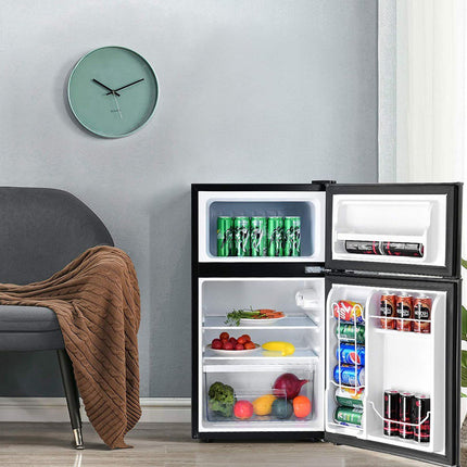Mini Fridge Freezer 90L, 2-Door, Black, Reversible