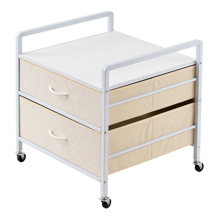 Mini Fridge Stand with 2 Drawers and Wheels, White