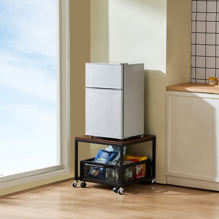 Mini Fridge Stand with Storage Cart, Wheels, Dark Brown