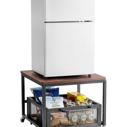 Mini Fridge Stand with Storage Cart, Wheels, Dark Brown
