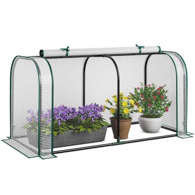 Mini Greenhouse with Roll-Up Zipper Door, PE Cover, 118x55x60 cm