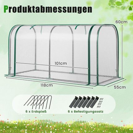 Mini Greenhouse with Roll-Up Zipper Door, PE Cover, 118x55x60 cm