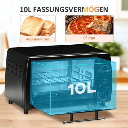 10L Mini Electric Oven, 750W, Timer, 230°C, Black