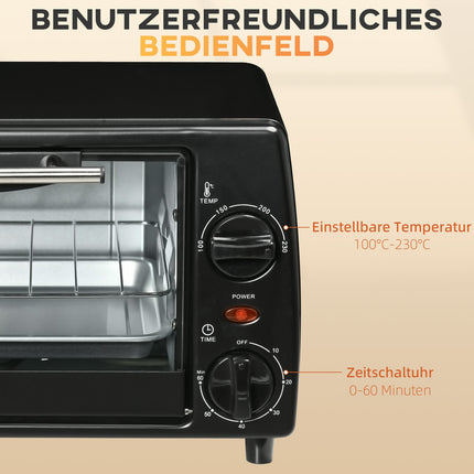 10L Mini Electric Oven, 750W, Timer, 230°C, Black