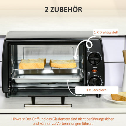 10L Mini Electric Oven, 750W, Timer, 230°C, Black
