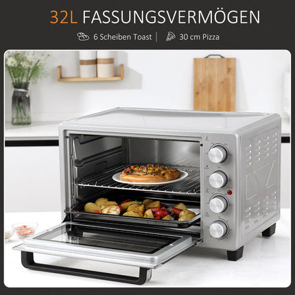 Electric Mini Oven 32L, 1600W, Stainless Steel & Glass