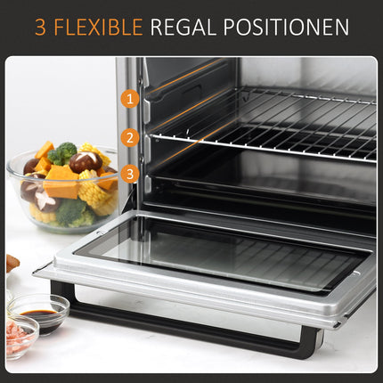 Electric Mini Oven 32L, 1600W, Stainless Steel & Glass