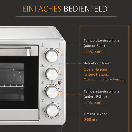 Electric Mini Oven 32L, 1600W, Stainless Steel & Glass