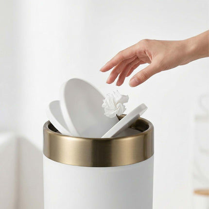 Mini Table Bin, 1.5L, White Metal Swing Lid
