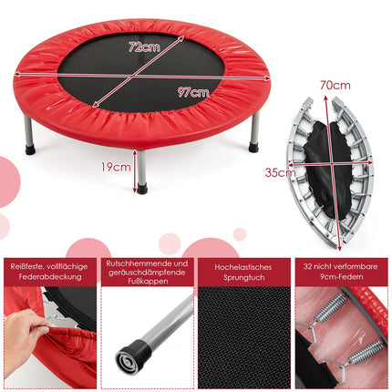 Mini Trampoline, Foldable, 97cm, 150kg Capacity, Red