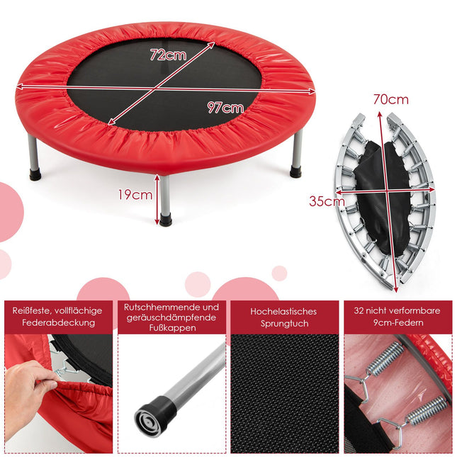 Mini Trampoline, Foldable, 97cm, 150kg Capacity, Red