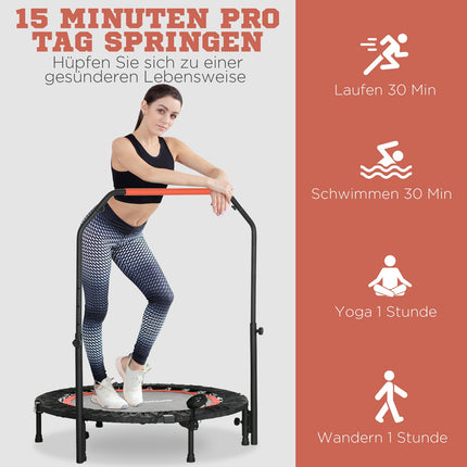 Fitness Mini trampoline, 102 cm, adjustable handle, 100 kg capacity
