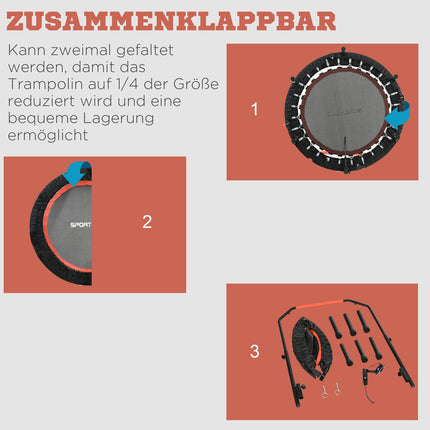 Fitness Mini trampoline, 102 cm, adjustable handle, 100 kg capacity