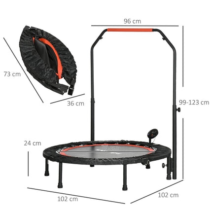Fitness Mini trampoline, 102 cm, adjustable handle, 100 kg capacity