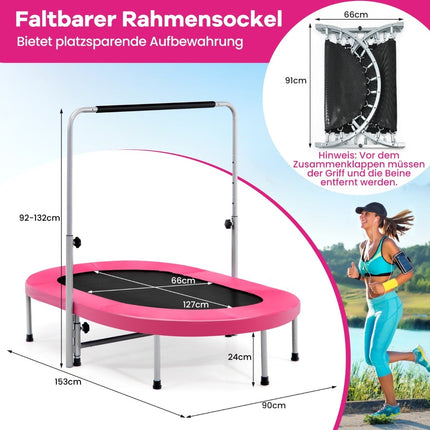 Mini Trampoline with Adjustable Handle, 2-Person, Pink