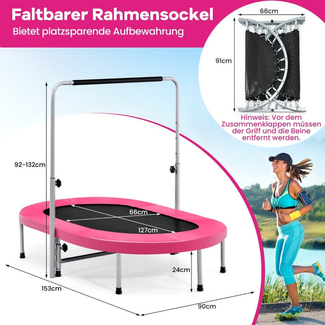 Mini Trampoline with Adjustable Handle, 2-Person, Pink