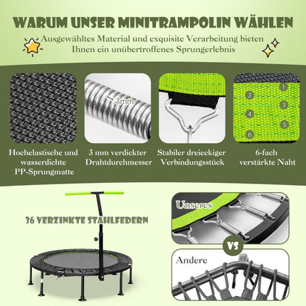 Mini Trampoline with Adjustable Handle, Foldable, 110cm