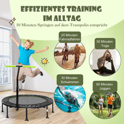 Mini Trampoline with Adjustable Handle, Foldable, 110cm