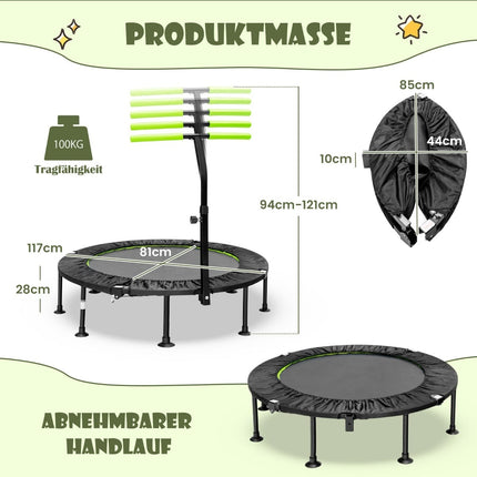 Mini Trampoline with Adjustable Handle, Foldable, 110cm