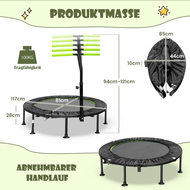 Mini Trampoline with Adjustable Handle, Foldable, 110cm