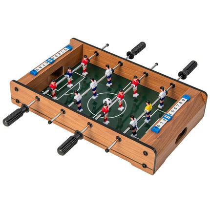 Mini football table for 2 players, space-saving foosball table with robust handle, 51 x 30.5 x 9 cm, natural