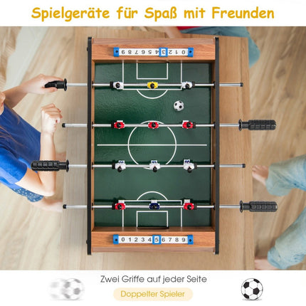 Mini football table for 2 players, space-saving foosball table with robust handle, 51 x 30.5 x 9 cm, natural