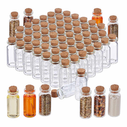 Mini glass bottles with corks Set of 72
