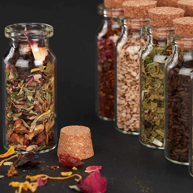 Mini glass bottles with corks Set of 72