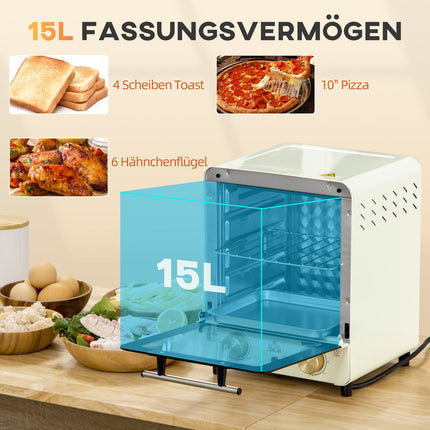 Mini oven 15L, 1000W, Timer, Cream white, Convection