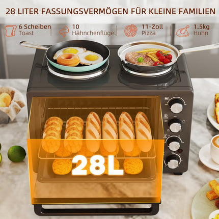 28L mini oven, 2600W, 60-min timer, double heating plates