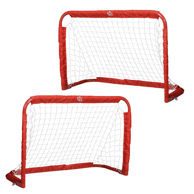 Mini soccer goal set of 2, collapsible steel and tetrolon, red