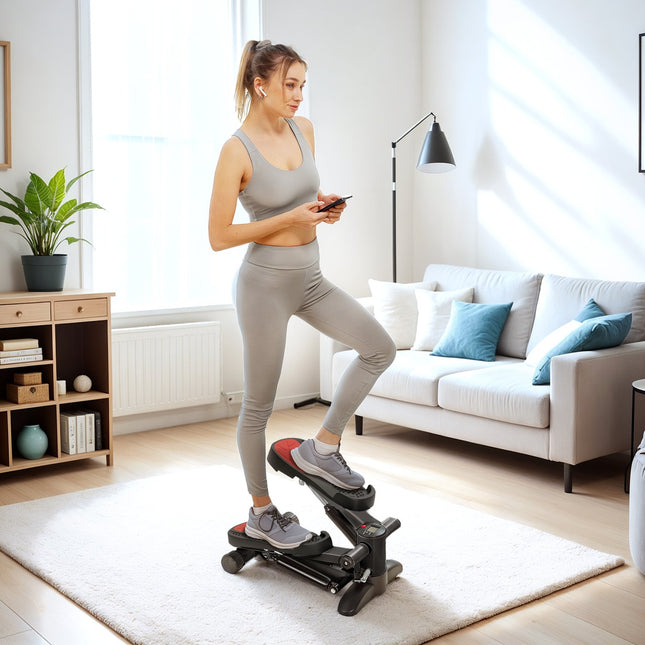 Mini-stepper voor thuis stepper hometrainer met LCD-display, fitness-stepper tot 100 kg voor beentraining, thuiskantoor fitnessoefening, zwart