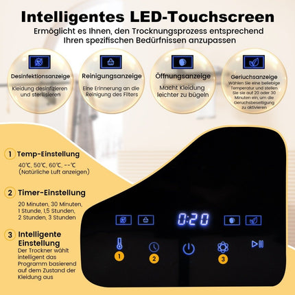 Mini tumble dryer 5kg with LED touch screen & disinfection & deodorization exhaust dryer