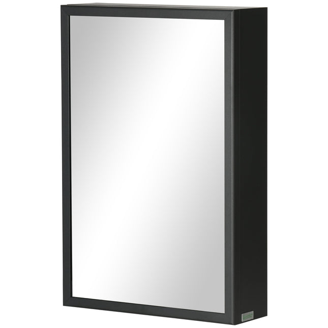 Black bathroom wall cabinet, mirror & storage, 3 levels