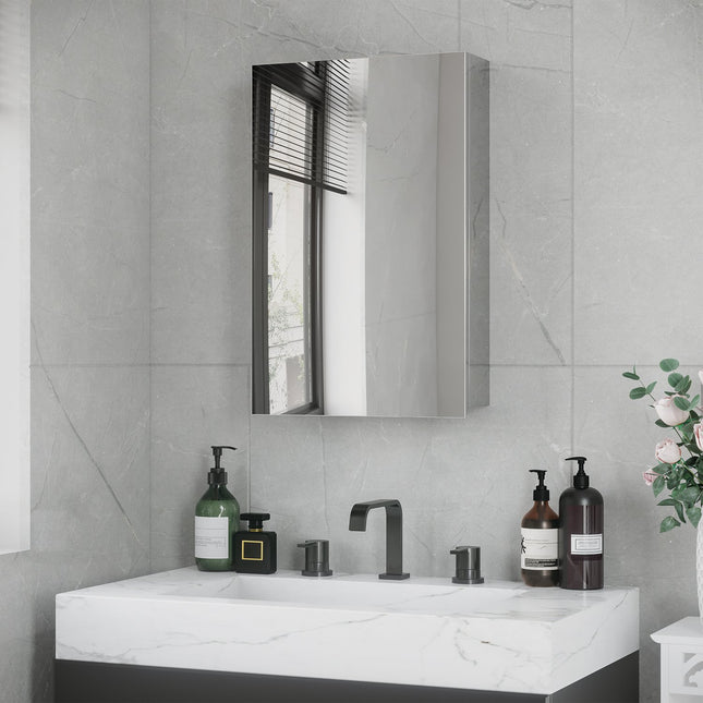 Bathroom mirror cabinet in stainless steel - 3-tier, Silver