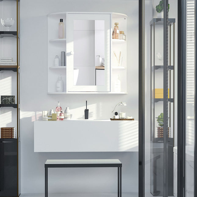 Wall-mounted bathroom mirror cabinet, 8 compartments, white