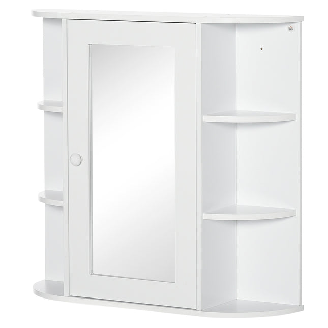 Wall-mounted bathroom mirror cabinet, 8 compartments, white