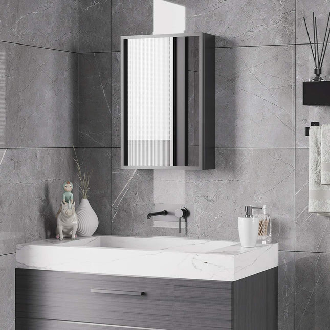 Black Wall cabinet with mirror & 3 shelves for bathroom