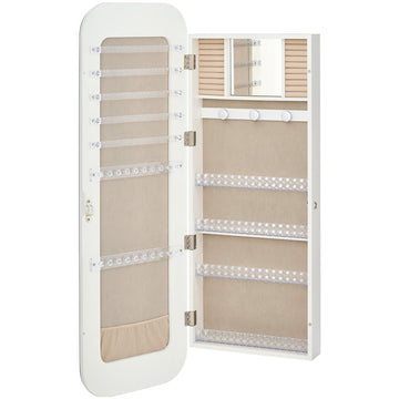 Mirror Jewelry Cabinet, Full-Length, Lockable, White