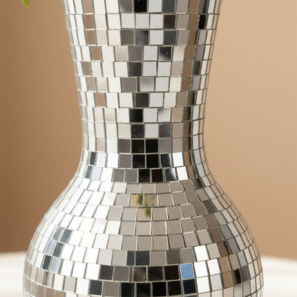 Mirror Mosaic Vase, 28 cm – Reflective Glass Decor