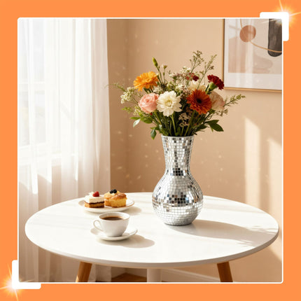 Mirror Mosaic Vase, 28 cm – Reflective Glass Decor