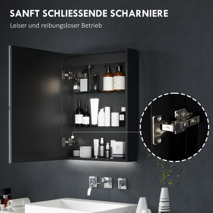 Black LED Mirror Cabinet - Anti-Fog, 3 light colors, 50x70 cm