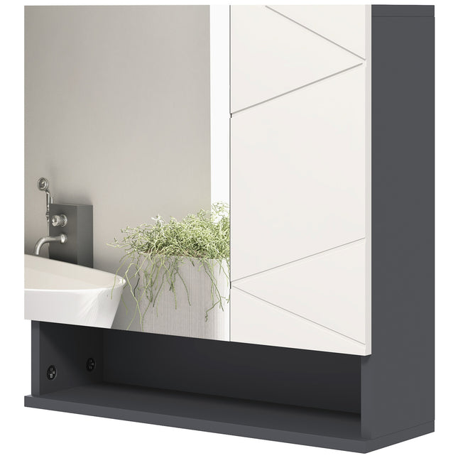 Bathroom Mirror Cabinet - Anti-Fog, Adjustable Shelf, Gray