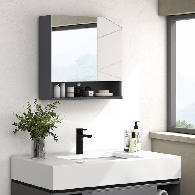 Bathroom Mirror Cabinet - Anti-Fog, Adjustable Shelf, Gray