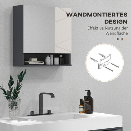 Bathroom Mirror Cabinet - Anti-Fog, Adjustable Shelf, Gray
