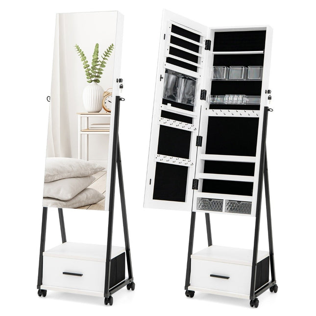 Mirror cabinet jewelry and makeup organizer with full-length mirror 42 x 38 x 157 cm white