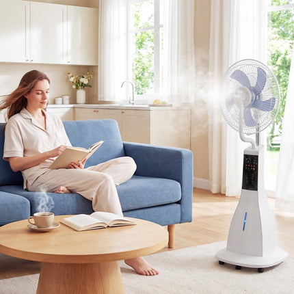 Misting Pedestal Fan, 3L Tank, Remote, 75-Degree Oscillation